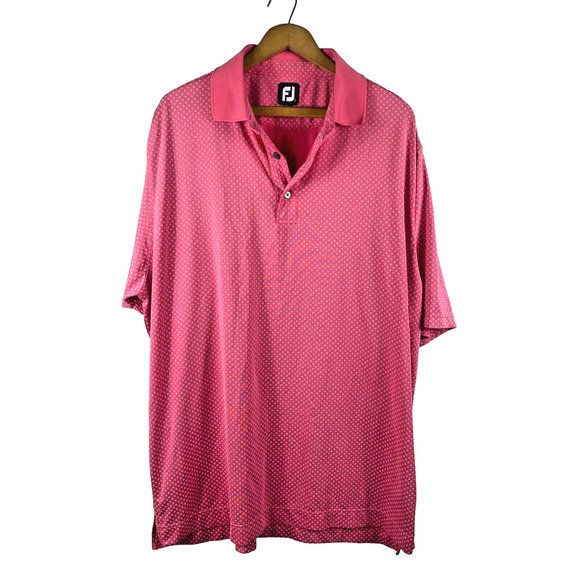 Footjoy 2XL XXL Polo Shirt Pink White Polka Dot Print Short Sleeve Mens Golf - Picture 1 of 8